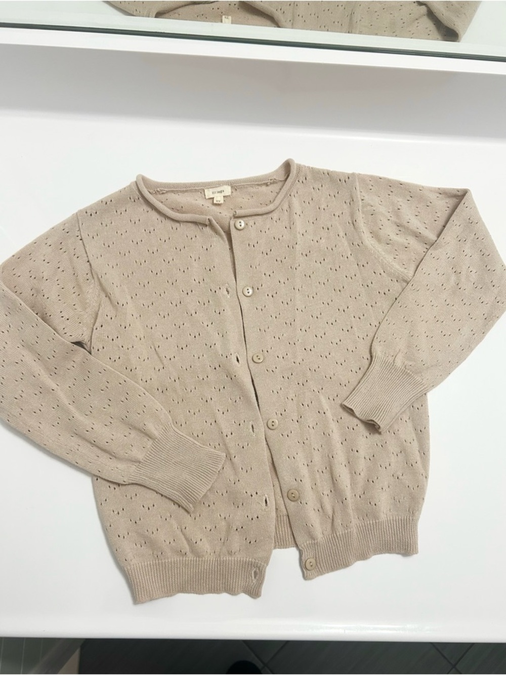 New girls light beige sand cardigan eyelet 6 years